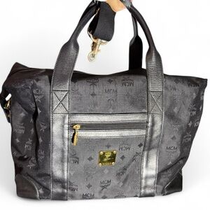 MCM Weekender Black Canvas Bag Satchel with Crossbody Strap Unisex EUC